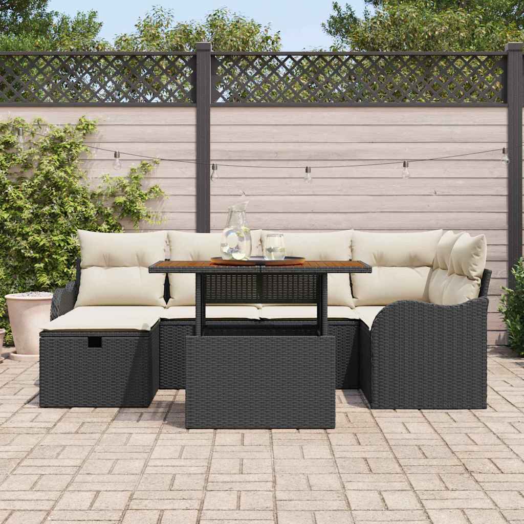 vidaXL Ensemble de canapés de jardin avec coussins 7 pcs Noir Résine tressée