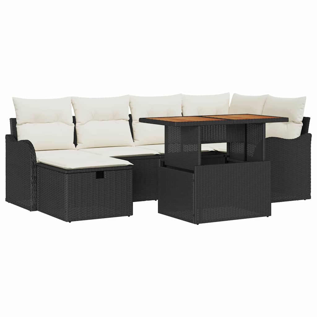vidaXL Ensemble de canapés de jardin avec coussins 7 pcs Noir Résine tressée