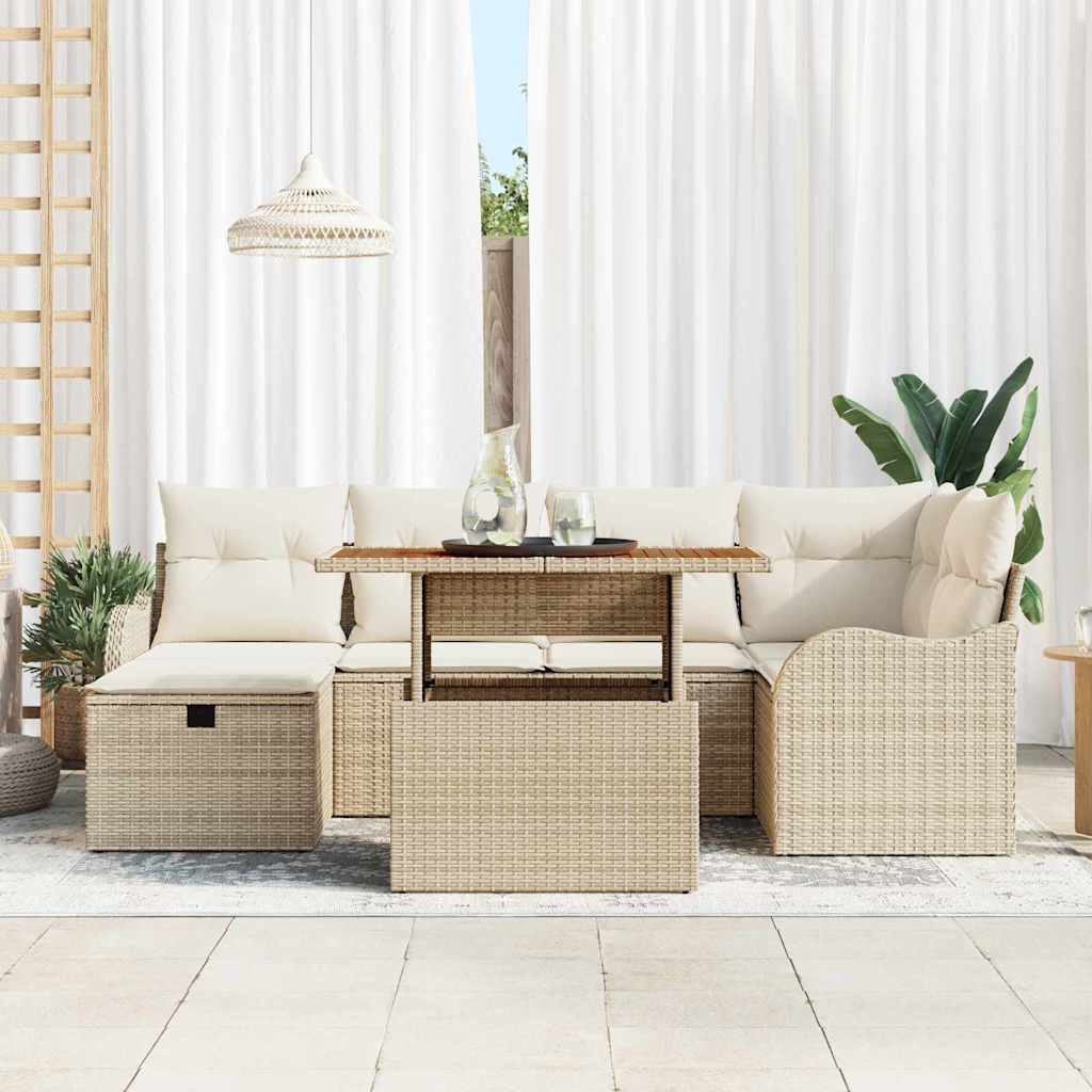 vidaXL Gartensofa-set mit Kissen mit Speicher 7 pcs Beige Poly-Rattan