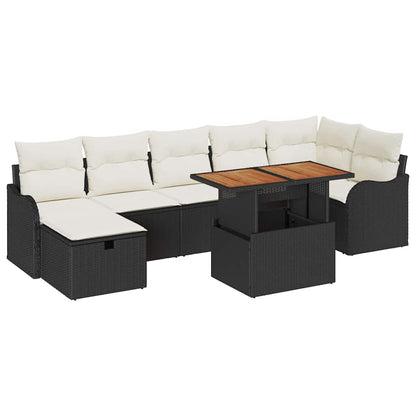 Gartensofa-set mit Kissen 8 pcs Schwarz Poly-Rattan