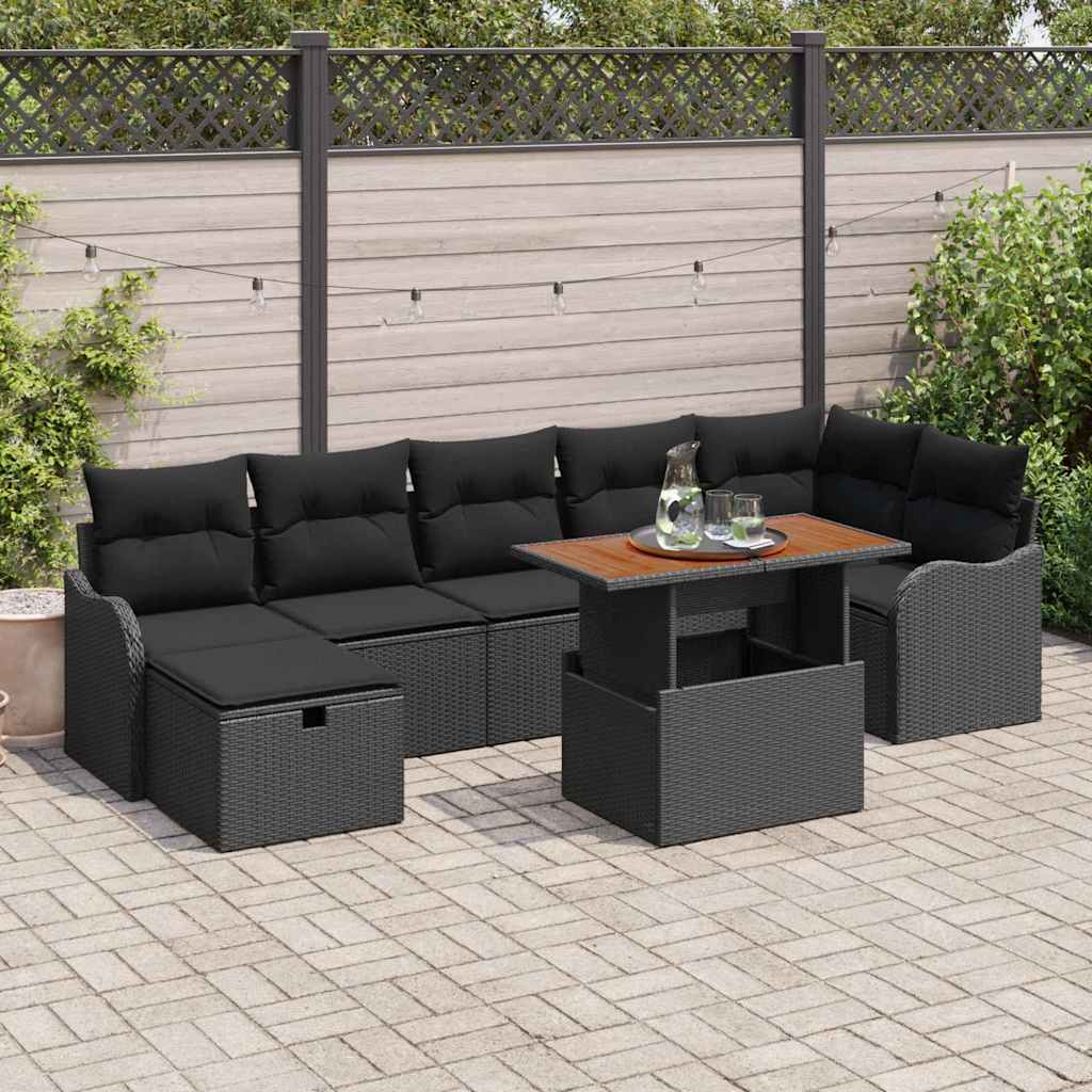 Gartensofa-set mit Kissen 8 pcs Schwarz Poly-Rattan