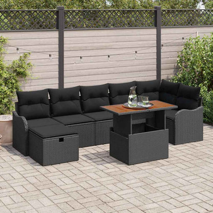 Gartensofa-set mit Kissen 8 pcs Schwarz Poly-Rattan