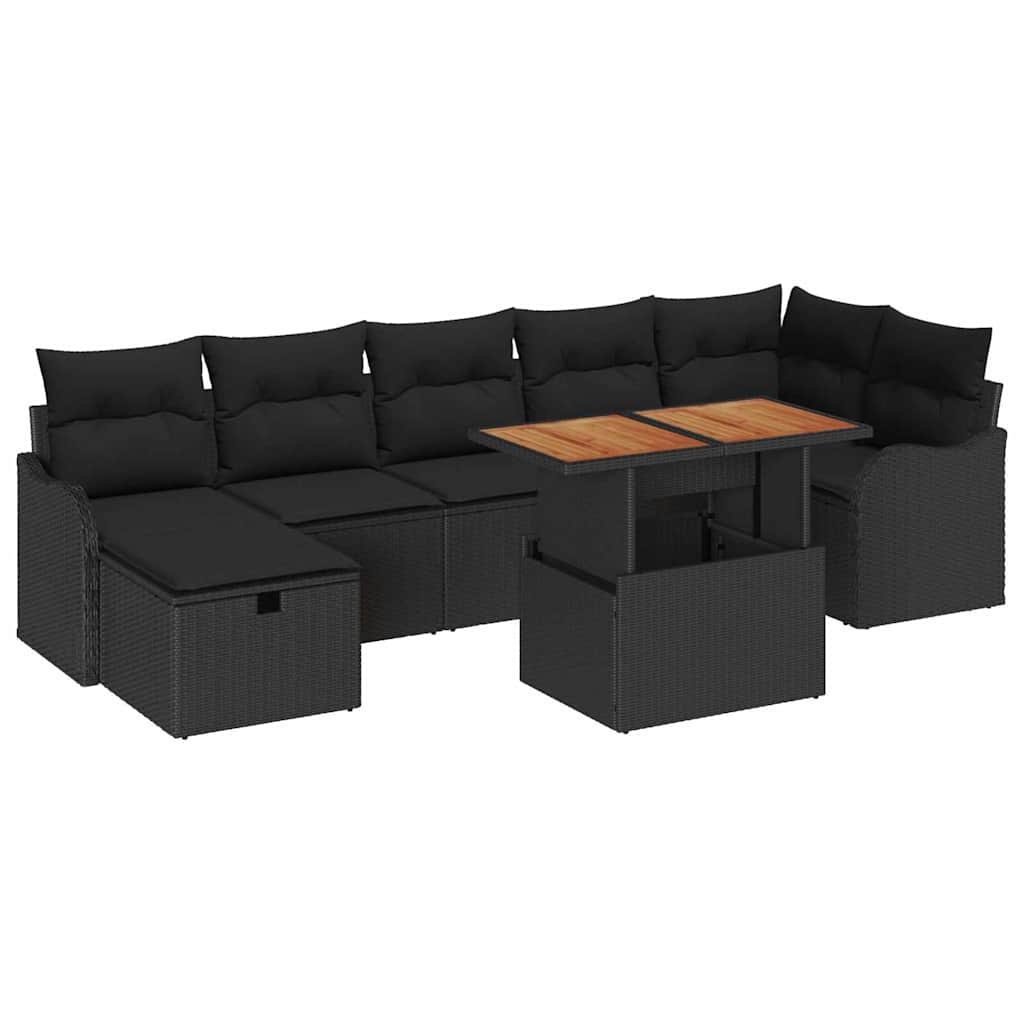 Gartensofa-set mit Kissen 8 pcs Schwarz Poly-Rattan