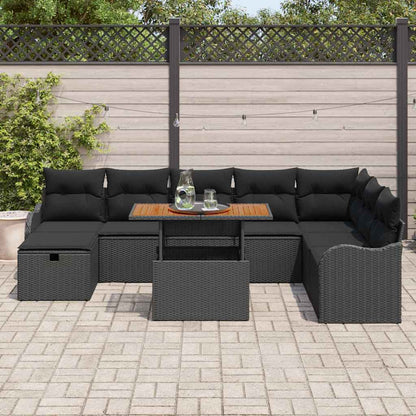 Gartensofa-set mit Kissen 9 pcs Schwarz Poly-Rattan
