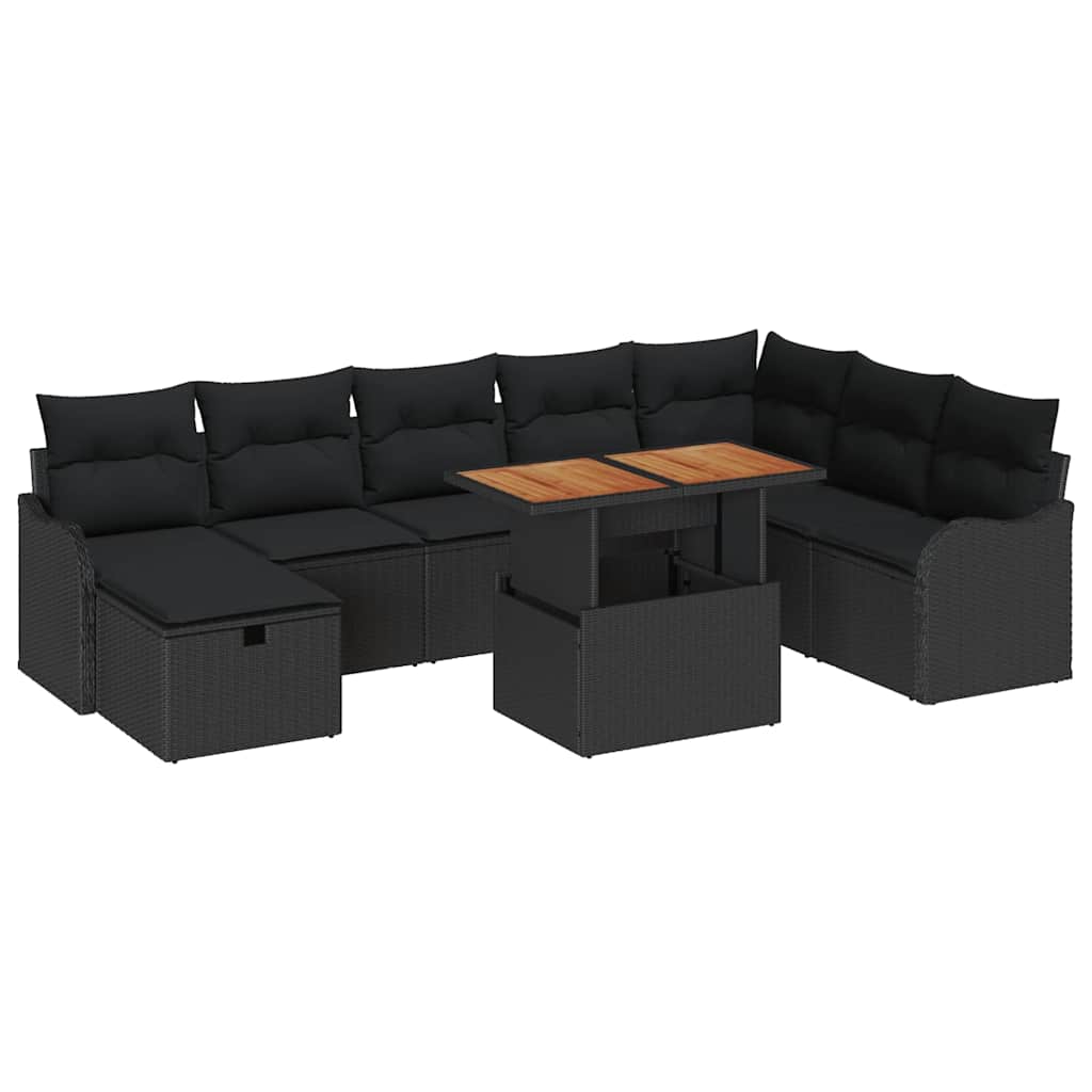 Gartensofa-set mit Kissen 9 pcs Schwarz Poly-Rattan