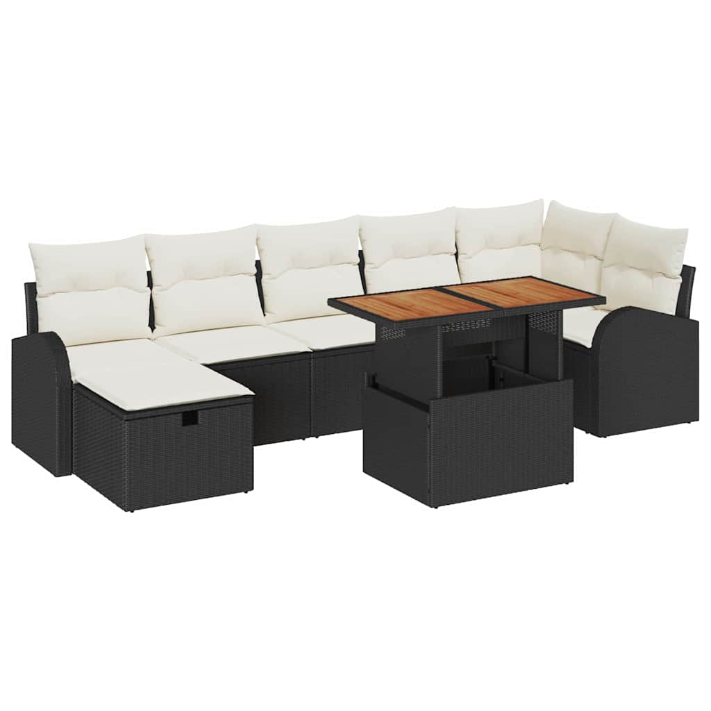 Gartensofa-set mit Kissen 8 pcs Schwarz Poly-Rattan