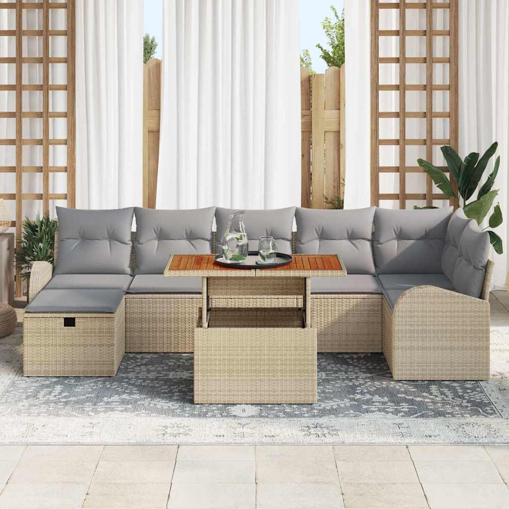 Gartensofa-set mit Kissen mit Speicher 8 pcs Beige Poly-Rattan