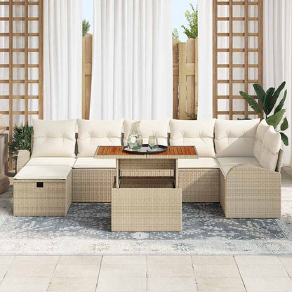 Gartensofa-set mit Kissen mit Speicher 8 pcs Beige Poly-Rattan