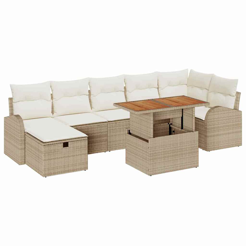 Gartensofa-set mit Kissen mit Speicher 8 pcs Beige Poly-Rattan