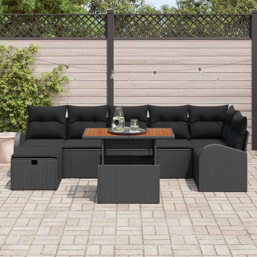 Gartensofa-set mit Kissen 8 pcs Schwarz Poly-Rattan