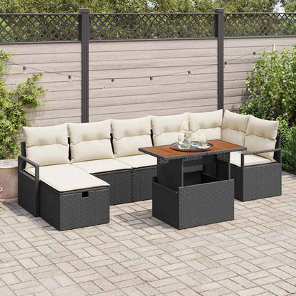 Gartensofa-set mit Kissen 8 pcs Schwarz Poly-Rattan