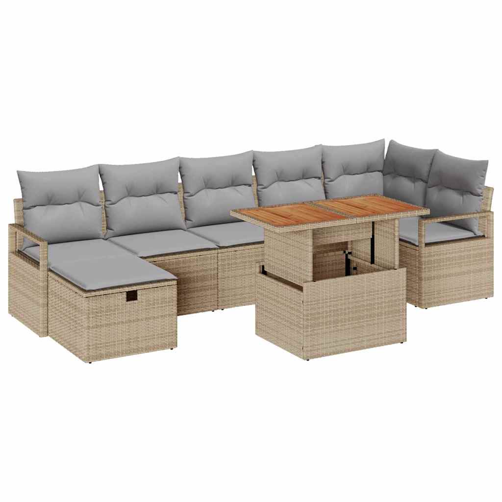 Gartensofa-set mit Kissen mit Speicher 8 pcs Beige Poly-Rattan