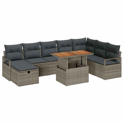 Gartensofa-set mit Kissen mit Speicher 9 pcs Grau Poly-Rattan