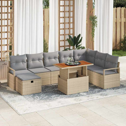 Gartensofa-set mit Kissen mit Speicher 9 pcs Beige Poly-Rattan