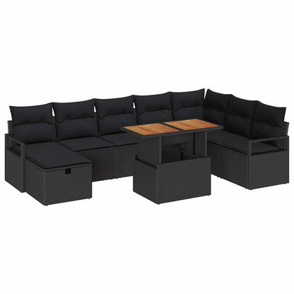 Gartensofa-set mit Kissen 9 pcs Schwarz Poly-Rattan