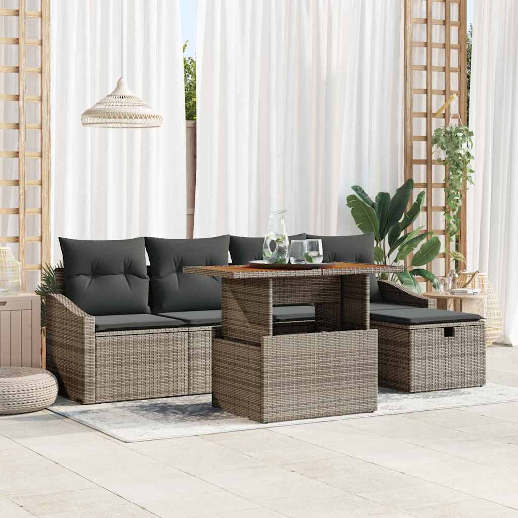 Gartensofa-set mit Kissen mit Speicher 6 pcs Grau Poly-Rattan