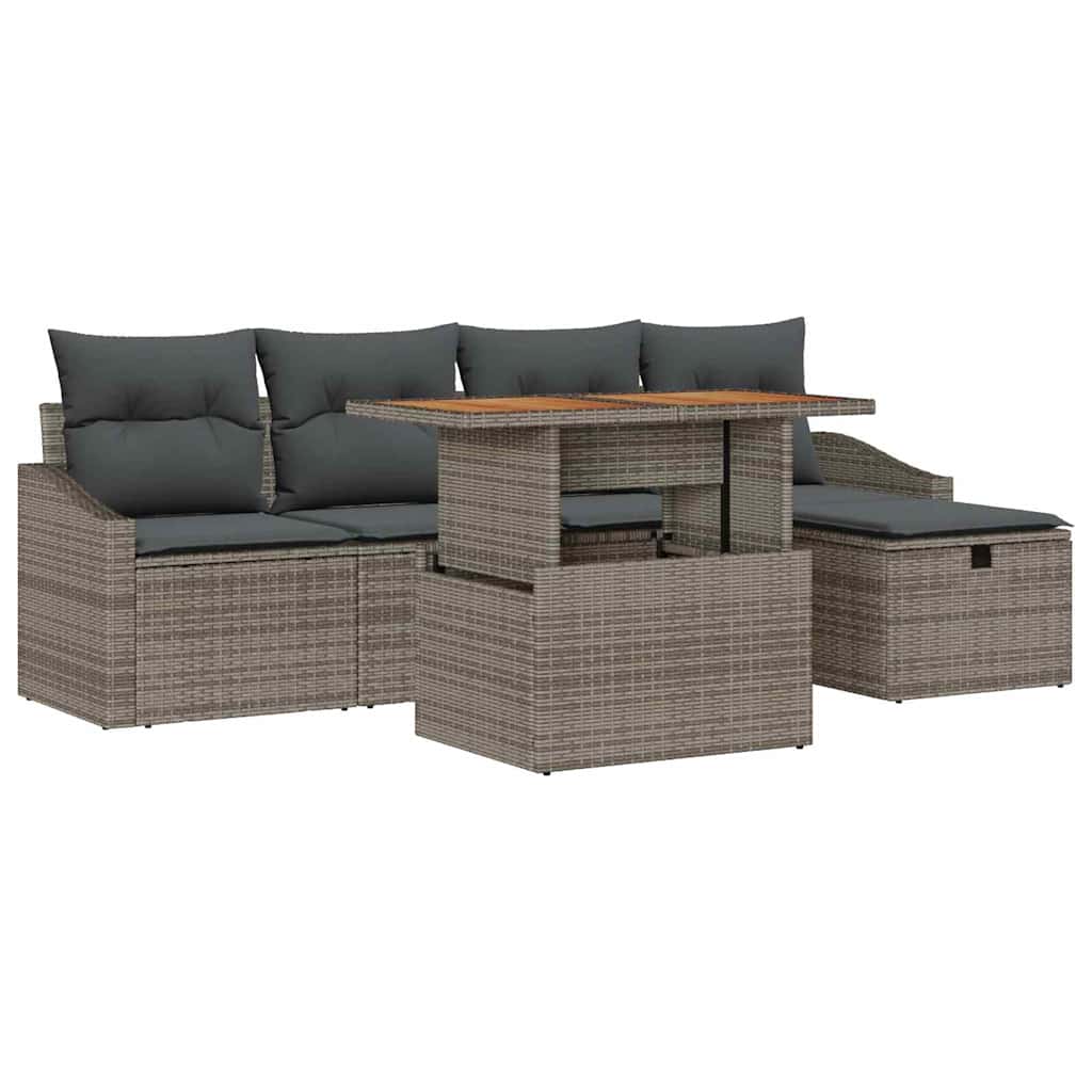 Gartensofa-set mit Kissen mit Speicher 6 pcs Grau Poly-Rattan