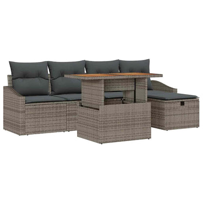 Gartensofa-set mit Kissen mit Speicher 6 pcs Grau Poly-Rattan
