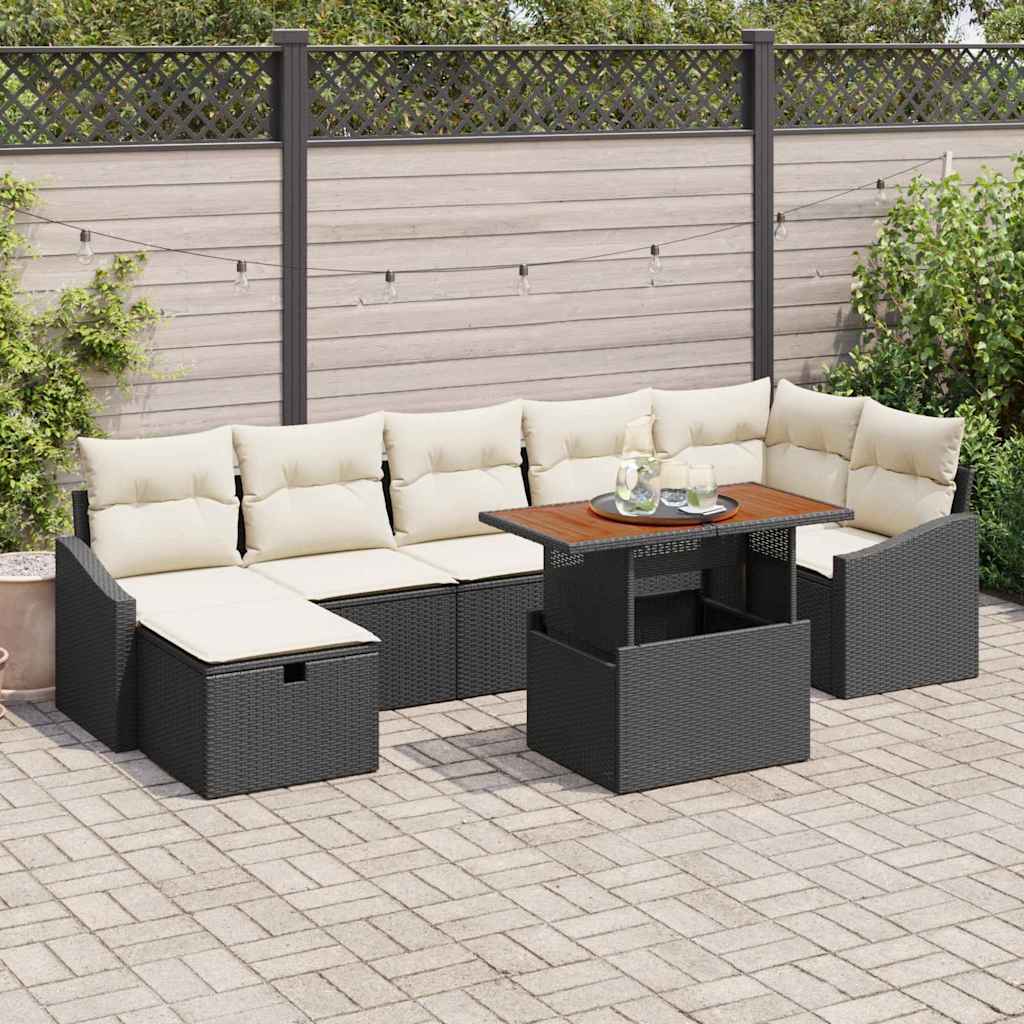 Gartensofa-set mit Kissen 8 pcs Schwarz Poly-Rattan