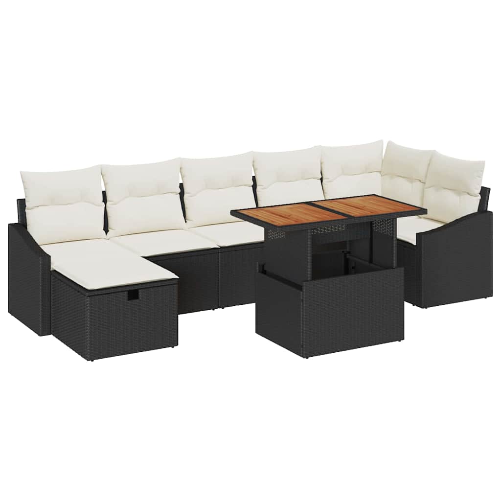 Gartensofa-set mit Kissen 8 pcs Schwarz Poly-Rattan