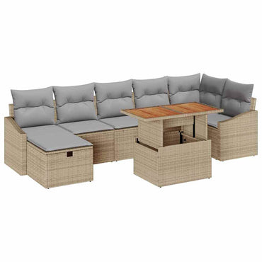 vidaXL Gartensofa-set mit Kissen mit Speicher 8 pcs Beige Poly-Rattan