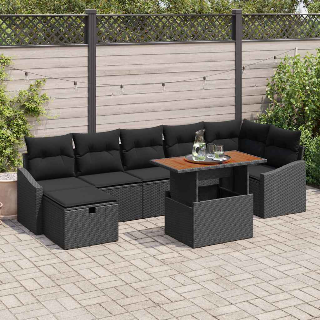 Gartensofa-set mit Kissen 8 pcs Schwarz Poly-Rattan