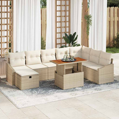 Gartensofa-set mit Kissen mit Speicher 9 pcs Beige Poly-Rattan