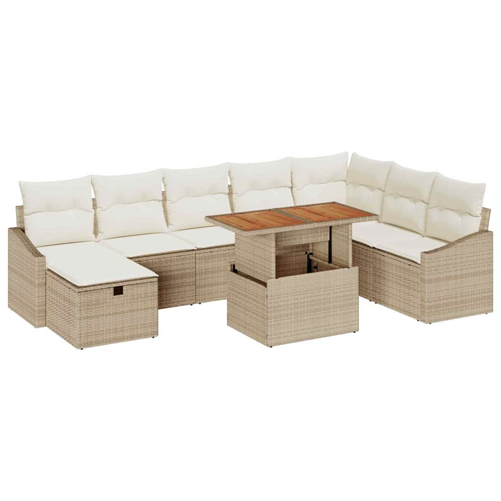 Gartensofa-set mit Kissen mit Speicher 9 pcs Beige Poly-Rattan