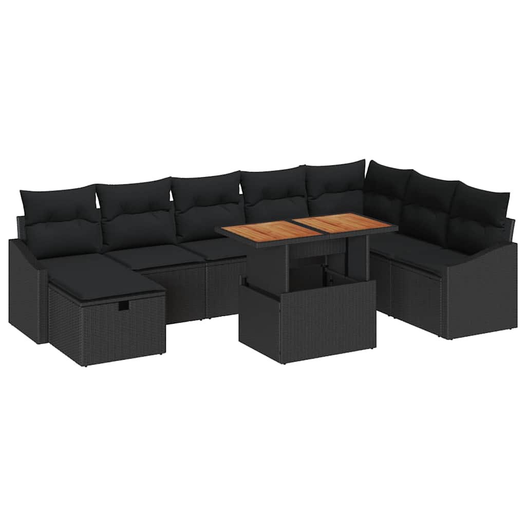 Gartensofa-set mit Kissen 9 pcs Schwarz Poly-Rattan