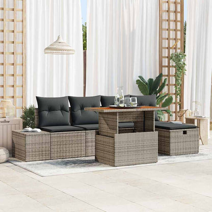 Gartensofa-set mit Kissen mit Speicher 6 pcs Grau Poly-Rattan