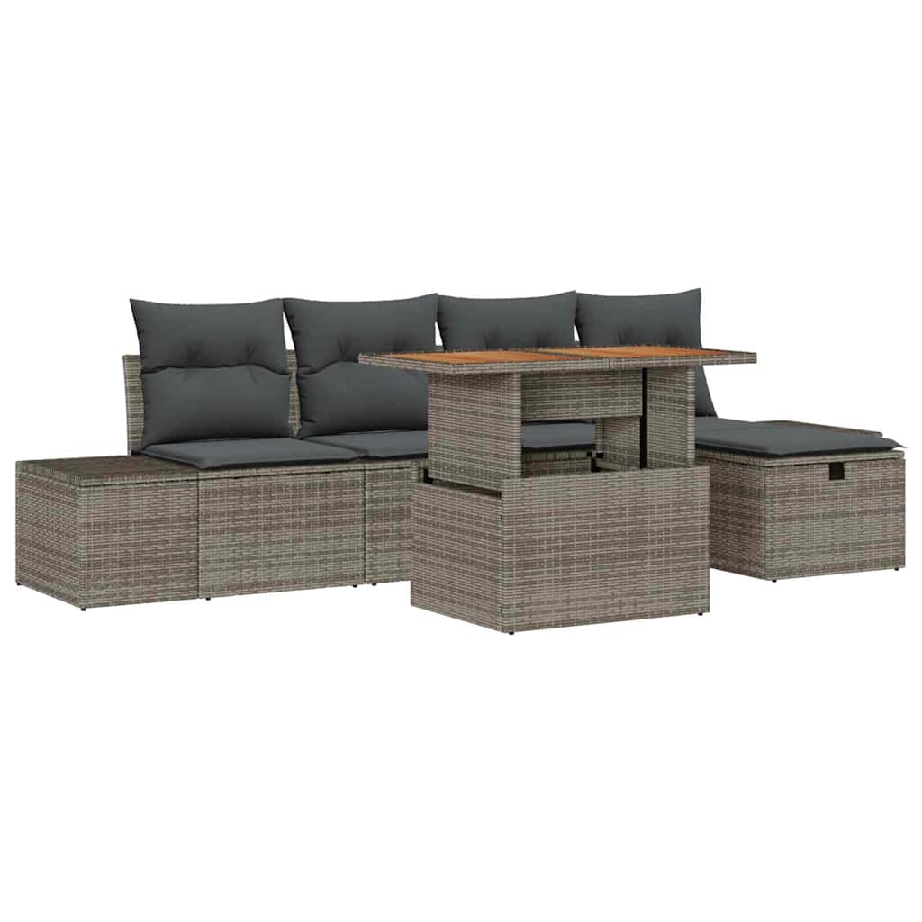 Gartensofa-set mit Kissen mit Speicher 6 pcs Grau Poly-Rattan