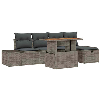 Gartensofa-set mit Kissen mit Speicher 6 pcs Grau Poly-Rattan