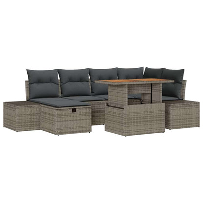 Gartensofa-set mit Kissen mit Speicher 7 pcs Grau Poly-Rattan