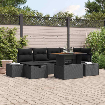 Gartensofa-set mit Kissen 7 pcs Schwarz Poly-Rattan