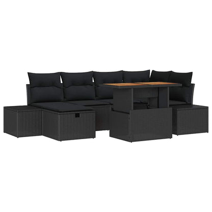 Gartensofa-set mit Kissen 7 pcs Schwarz Poly-Rattan