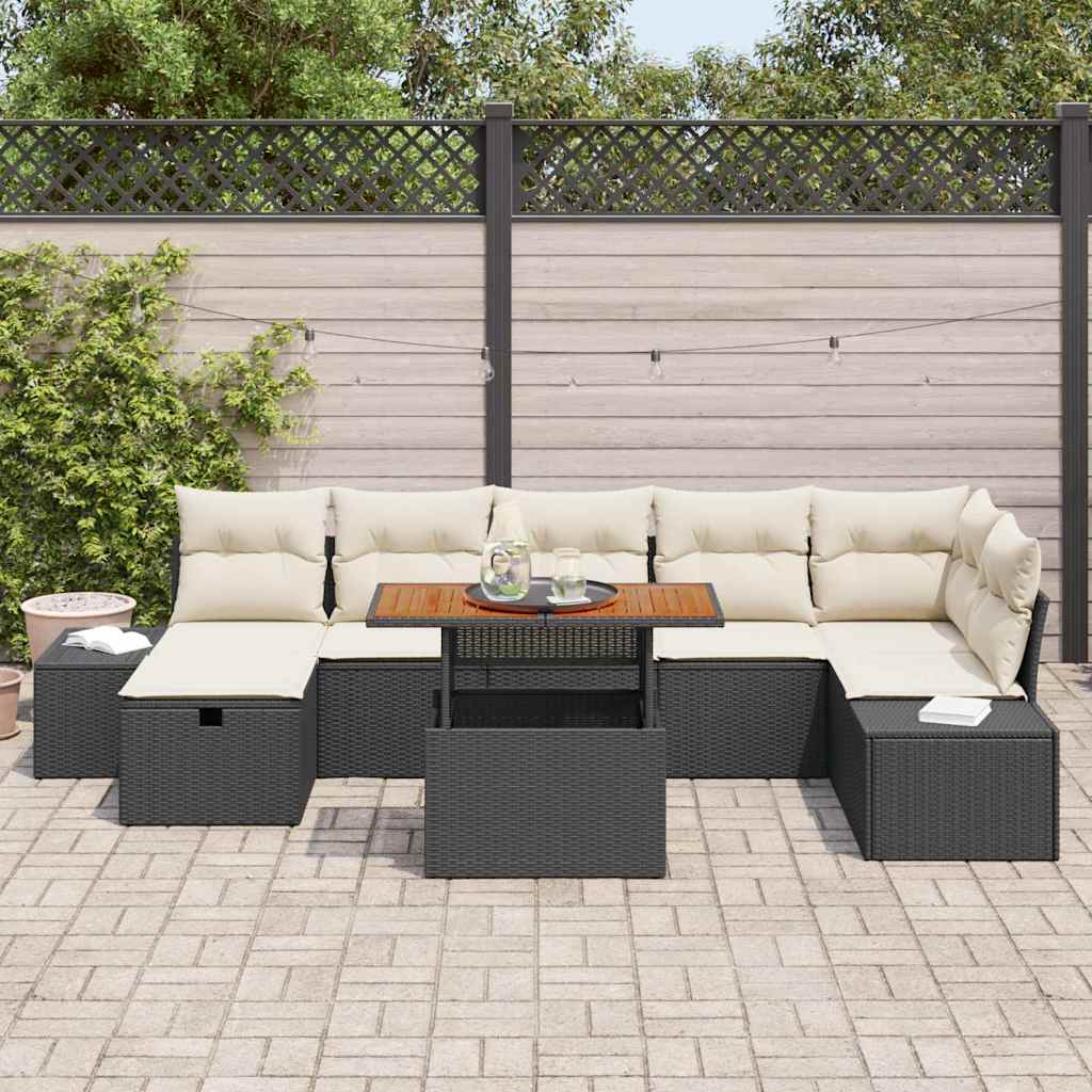 Gartensofa-set mit Kissen 8 pcs Schwarz Poly-Rattan