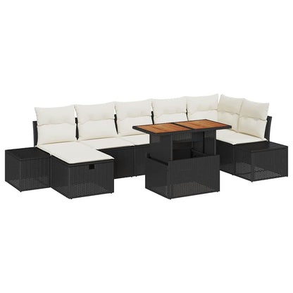 Gartensofa-set mit Kissen 8 pcs Schwarz Poly-Rattan