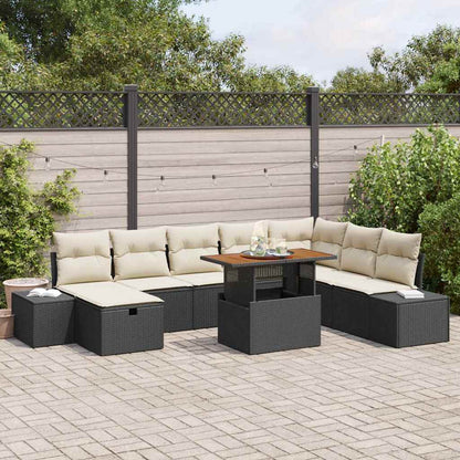 Gartensofa-set mit Kissen 9 pcs Schwarz Poly-Rattan