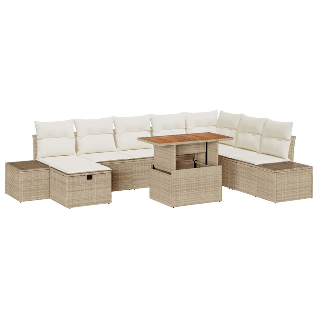 Gartensofa-set mit Kissen mit Speicher 9 pcs Beige Poly-Rattan