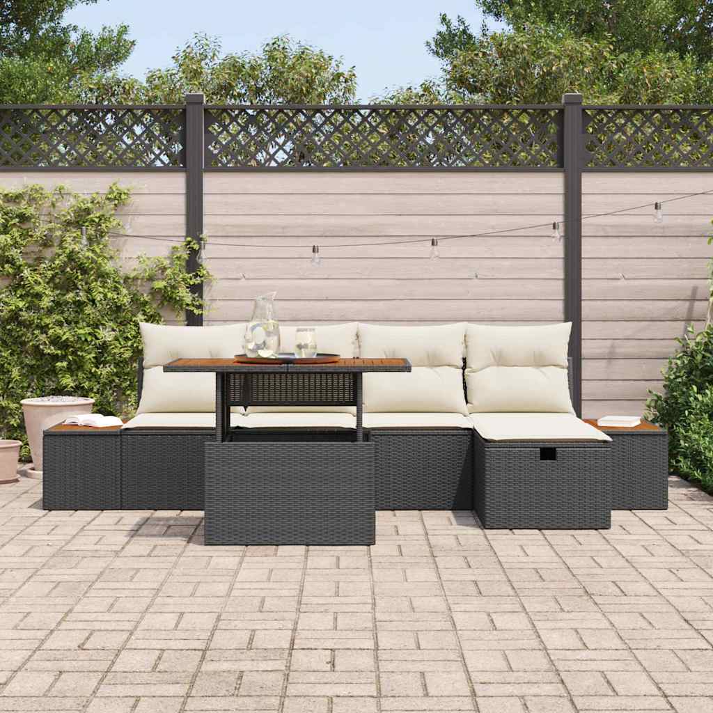 Gartensofa-set mit Kissen 6 pcs Schwarz Poly-Rattan