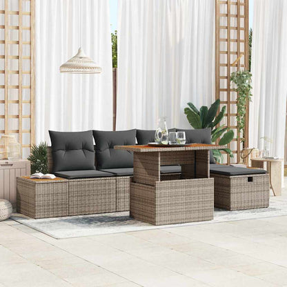 Gartensofa-set mit Kissen mit Speicher 6 pcs Grau Poly-Rattan