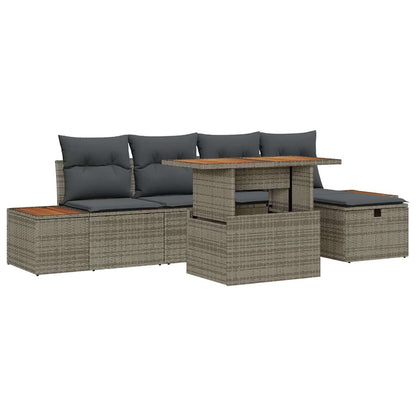 Gartensofa-set mit Kissen mit Speicher 6 pcs Grau Poly-Rattan