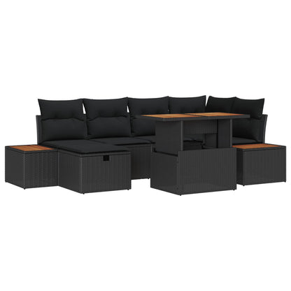 Gartensofa-set mit Kissen 7 pcs Schwarz Poly-Rattan