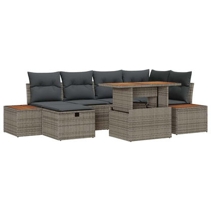 Gartensofa-set mit Kissen mit Speicher 7 pcs Grau Poly-Rattan