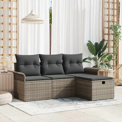 Gartensofa-set mit Kissen mit Speicher 4 pcs Poly Rattan