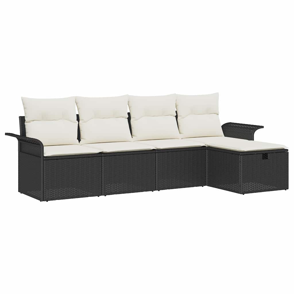 Garten-Sofa-Set mit Kissen 5 pcs Schwarz Poly Rattan