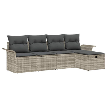 Garten-Sofa-Set mit Kissen 5 pcs Hellgrau Poly Rattan