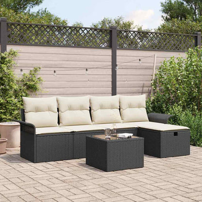 Garten-Sofa-Set mit Kissen 6 pcs Schwarz Poly Rattan