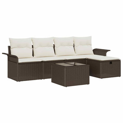 Garten-Sofa-Set mit Kissen mit Speicher 6 pcs Braun Poly Rattan