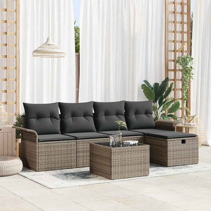 Garten-Sofa-Set mit Kissen mit Speicher 6 pcs Grau Poly Rattan